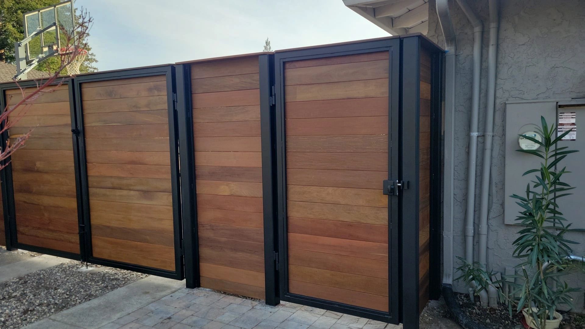 Redwood fence section showing quality support post construction