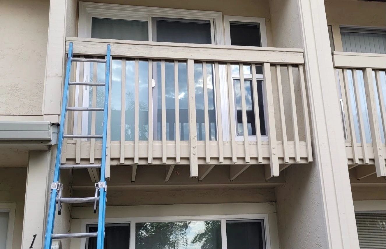 Commercial balcony before SB721 compliance replacement