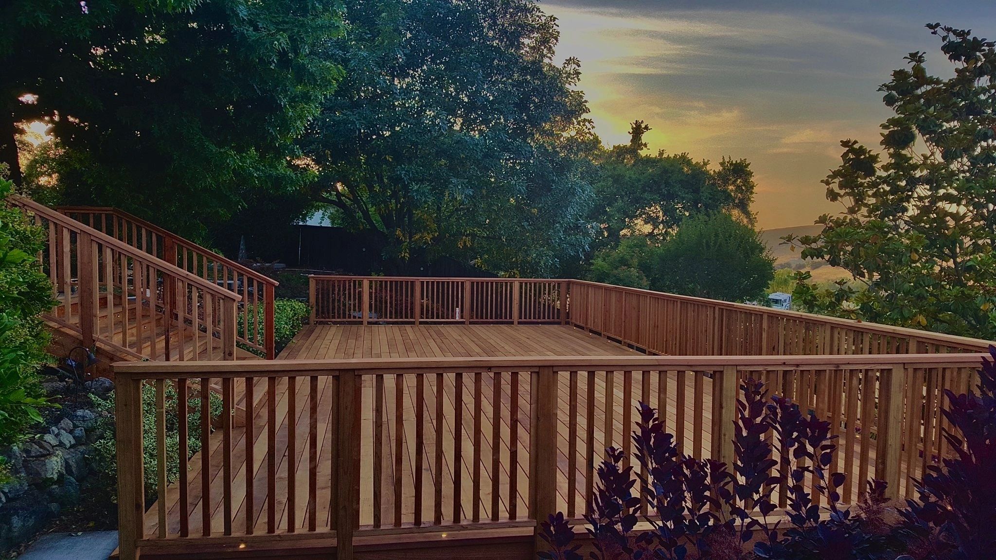 Redwood deck with outdoor living space