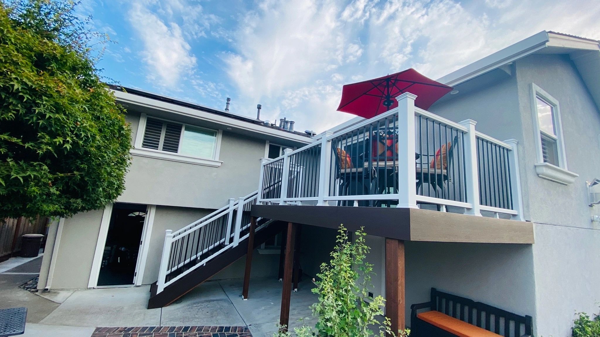 Composite deck with stairs and railing